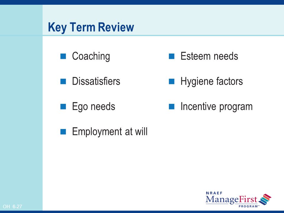 Key Term Review Coaching Dissatisfiers Ego needs Employment at will