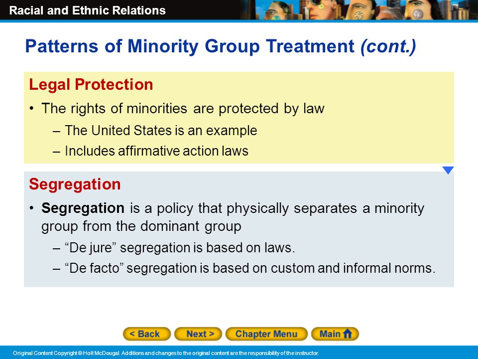 Patterns of Minority Group Treatment (cont.)