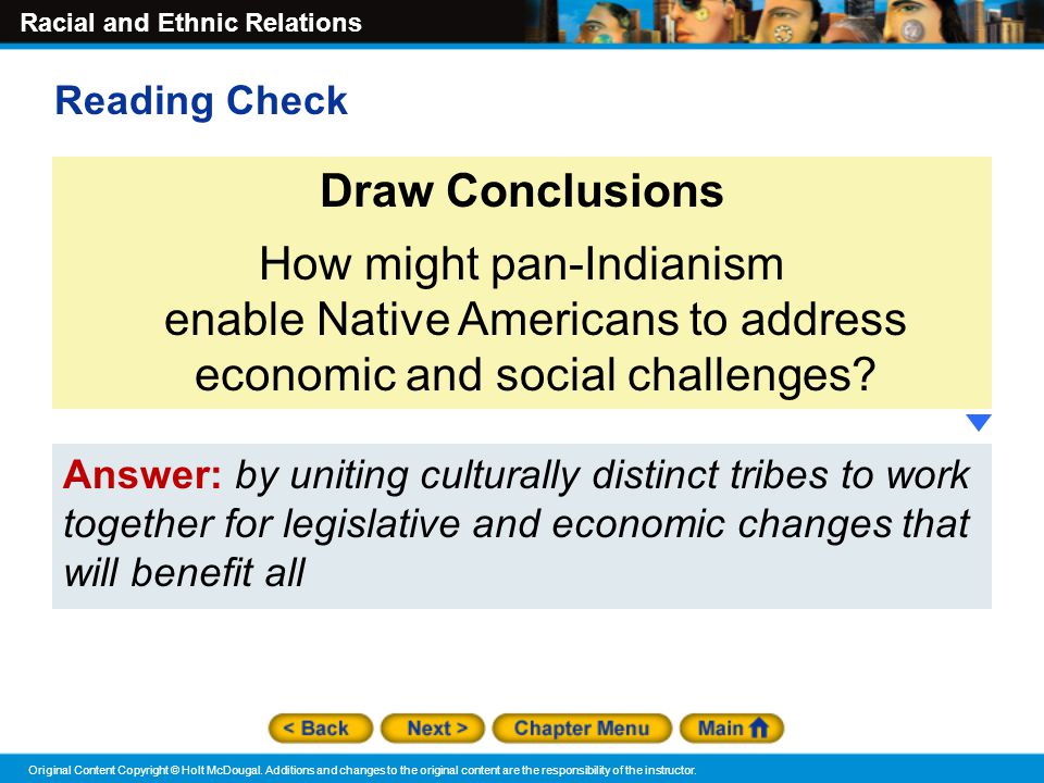 Reading Check Draw Conclusions. How might pan-Indianism enable Native Americans to address economic and social challenges