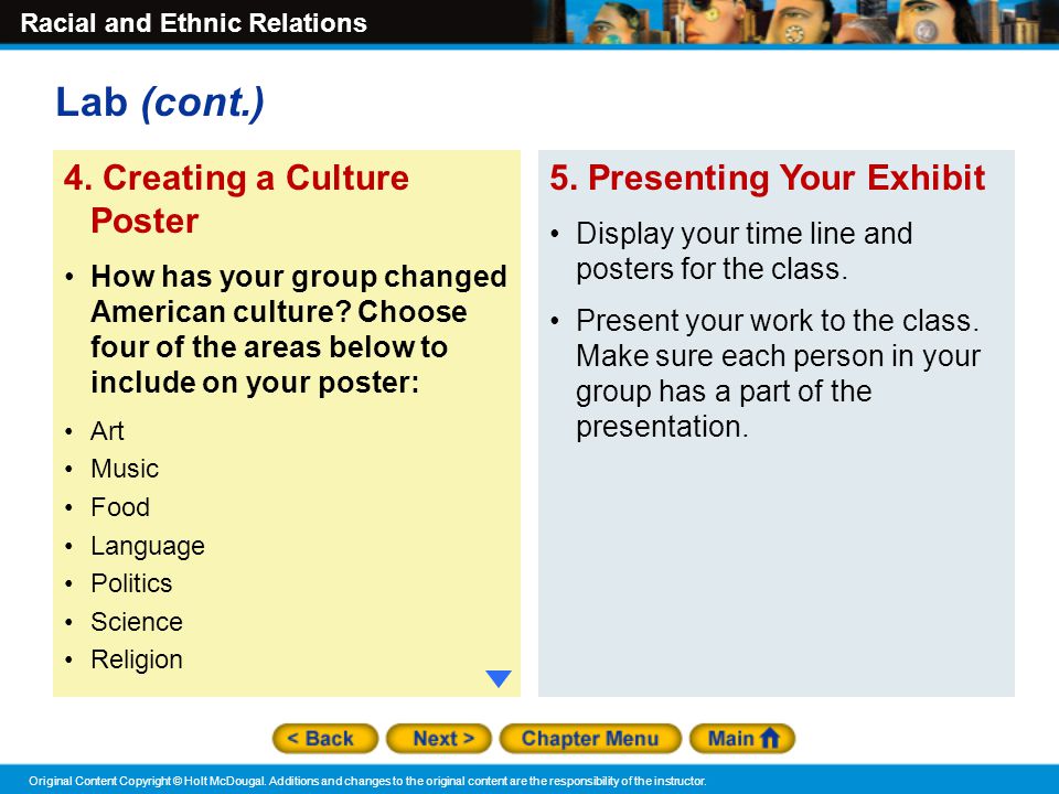 Lab (cont.) 4. Creating a Culture Poster 5. Presenting Your Exhibit