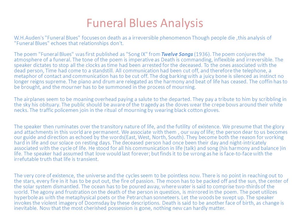 W H Auden Funeral Blues 1936 A Walk After Dark Ppt Video Online