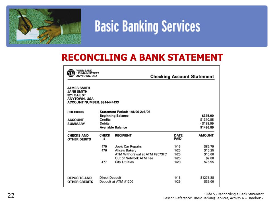 RECONCILING A BANK STATEMENT