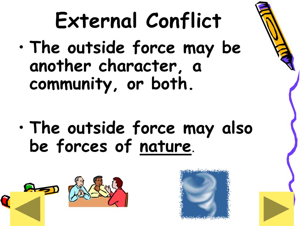External Conflict The outside force may be another character, a community, or both.