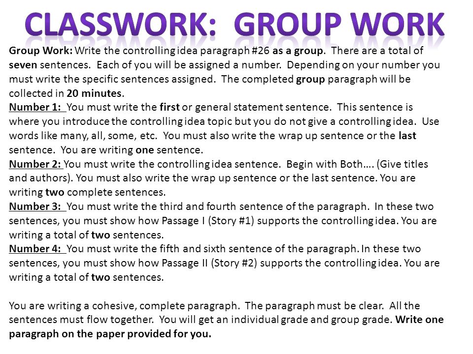 Classwork: GROUP WORK