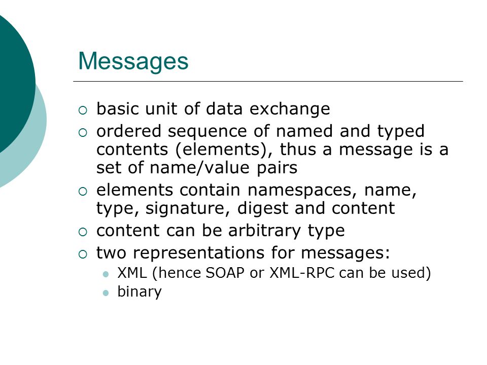 Messages basic unit of data exchange