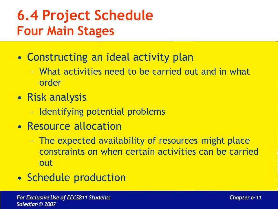 6.4 Project Schedule Four Main Stages