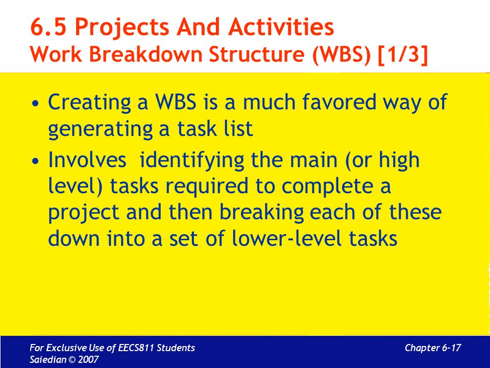 6.5 Projects And Activities Work Breakdown Structure (WBS) [1/3]