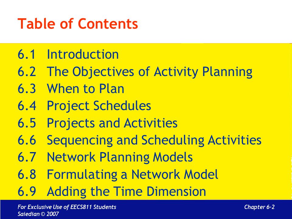 Table of Contents 6.1 Introduction