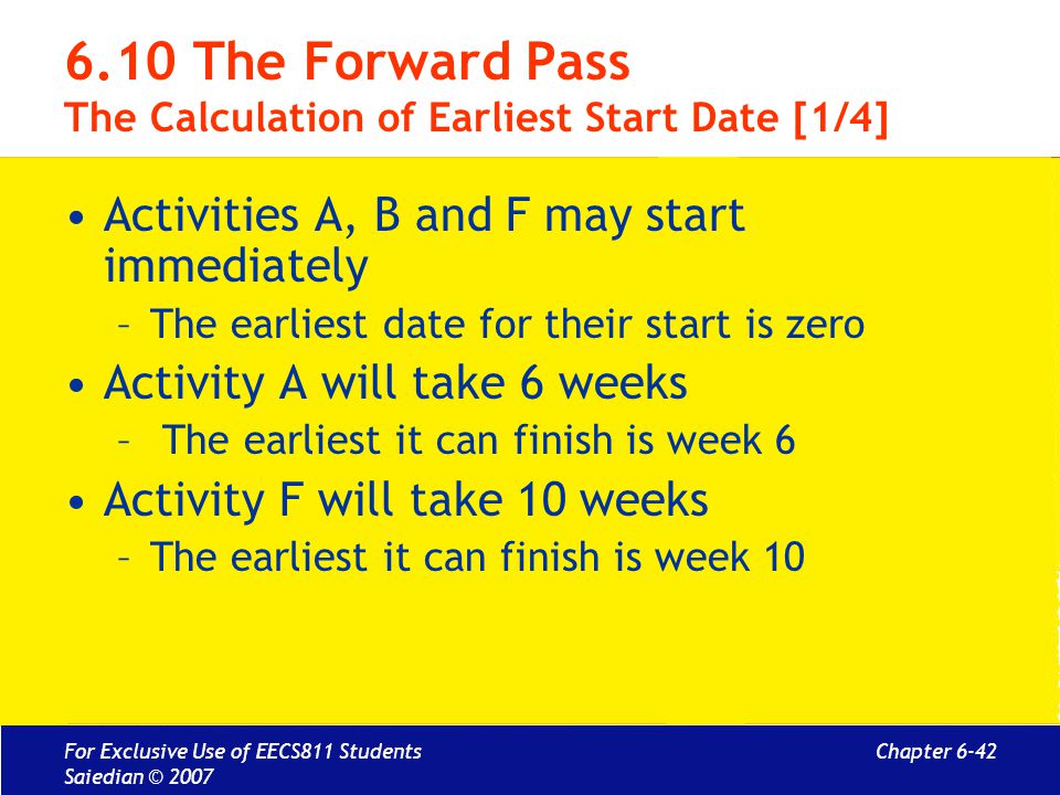 6.10 The Forward Pass The Calculation of Earliest Start Date [1/4]