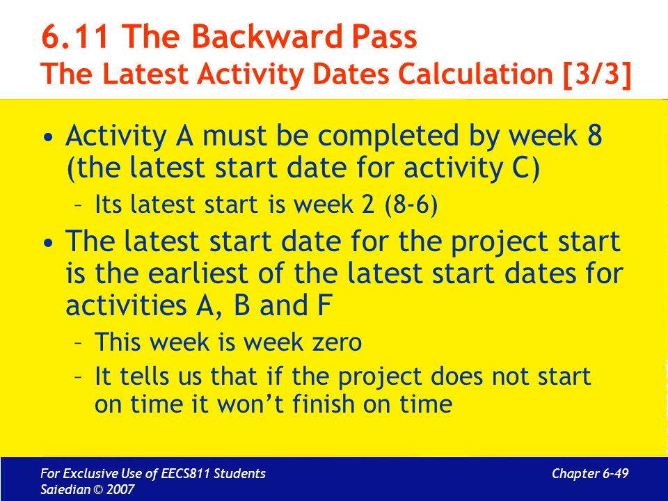 6.11 The Backward Pass The Latest Activity Dates Calculation [3/3]