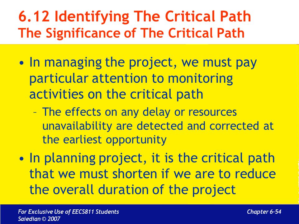 6.12 Identifying The Critical Path The Significance of The Critical Path