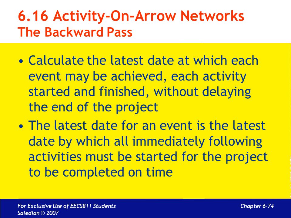 6.16 Activity-On-Arrow Networks The Backward Pass