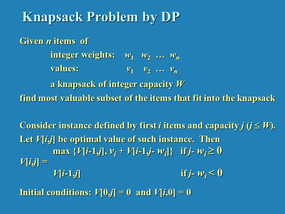Knapsack Problem by DP (example)