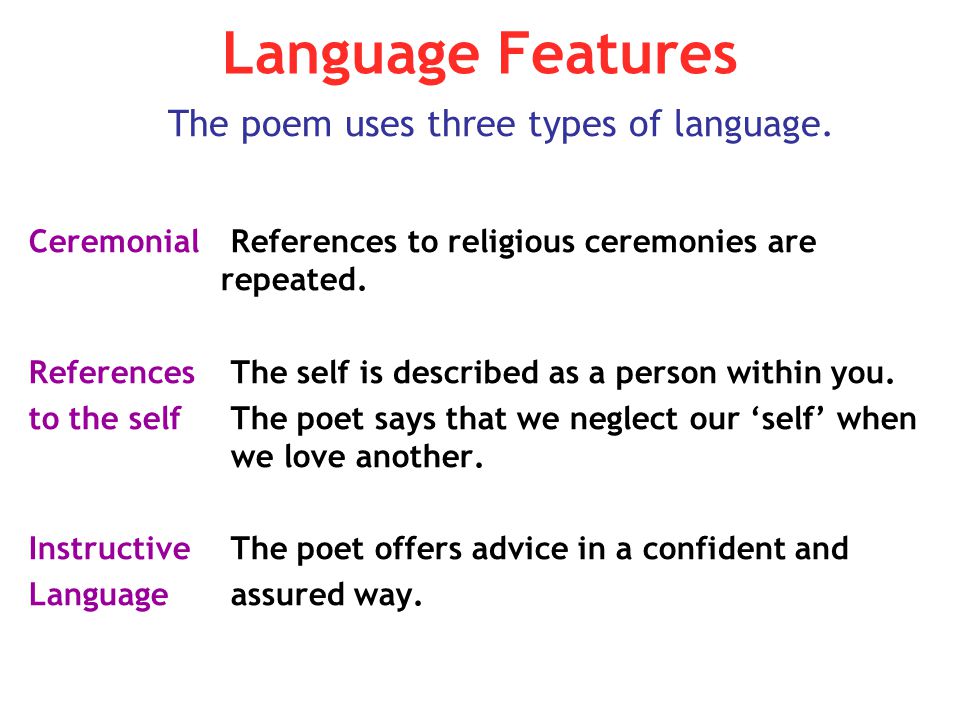 The poem uses three types of language.