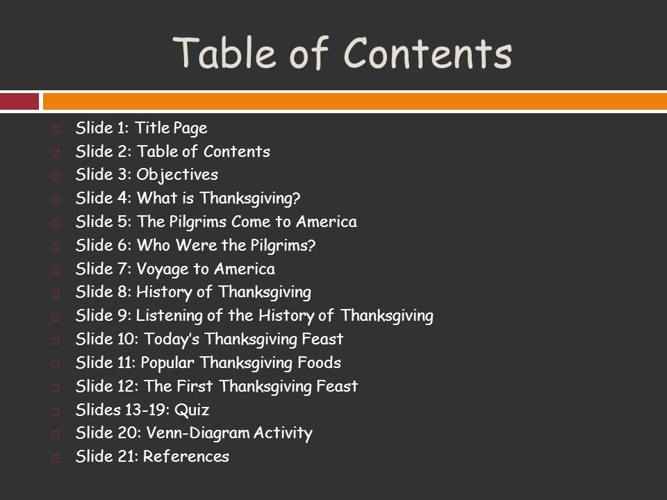 Table of Contents Slide 1: Title Page Slide 2: Table of Contents