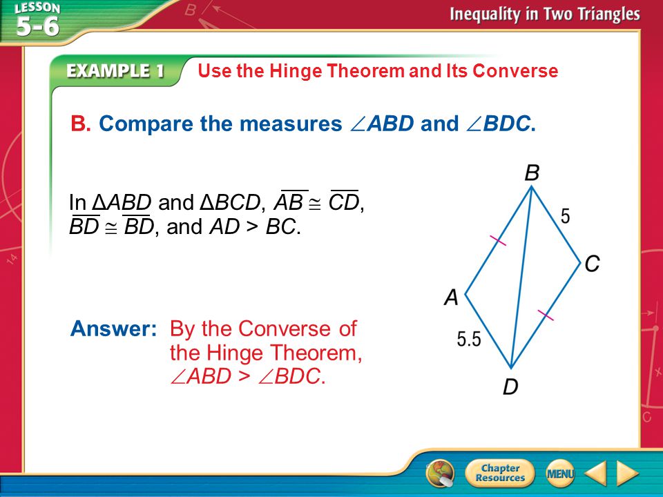 B. Compare the measures ABD and BDC.