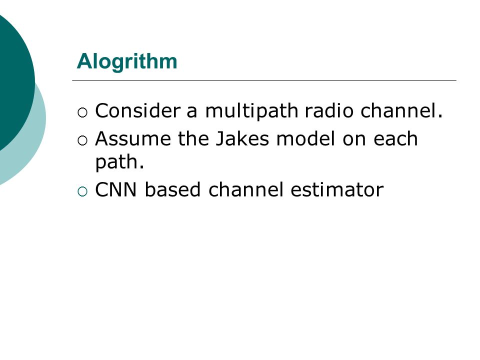 Alogrithm Consider a multipath radio channel.