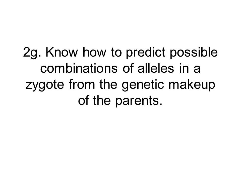 2g. Know how to predict possible combinations of alleles in a zygote from the genetic makeup of the parents.