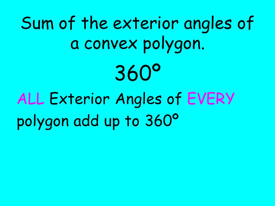Sum of the exterior angles of a convex polygon.