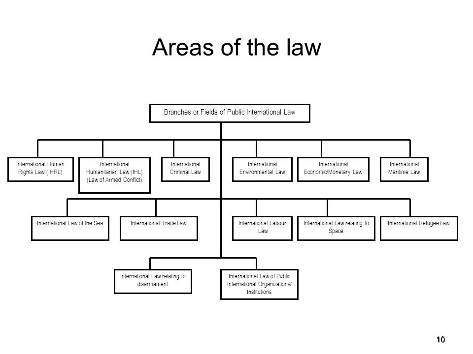 Areas of the law Branches or Fields of Public International Law 10