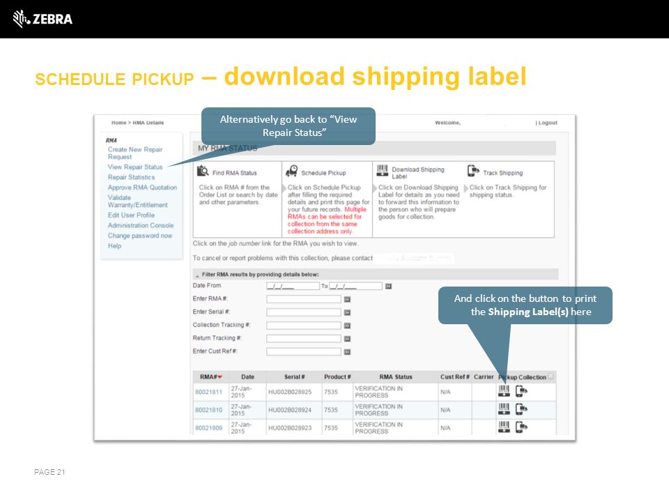 SCHEDULE PICKUP – download shipping label