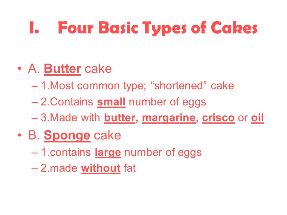 I. Four Basic Types of Cakes