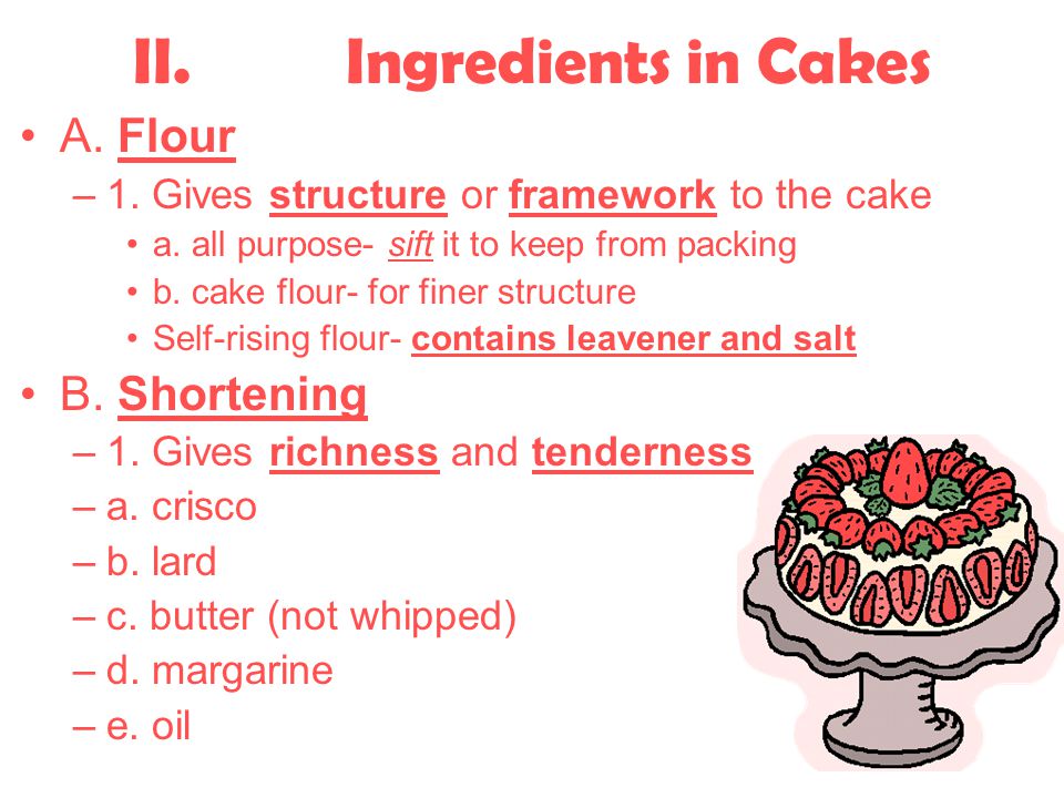 II. Ingredients in Cakes