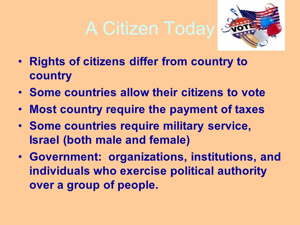 A Citizen Today Rights of citizens differ from country to country