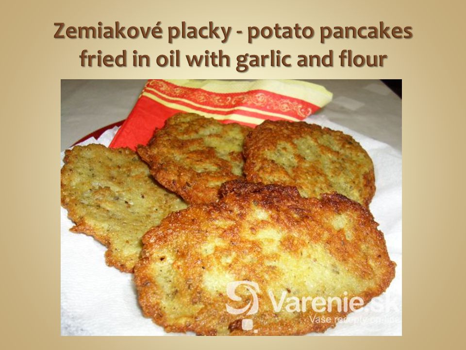 Zemiakové placky - potato pancakes fried in oil with garlic and flour