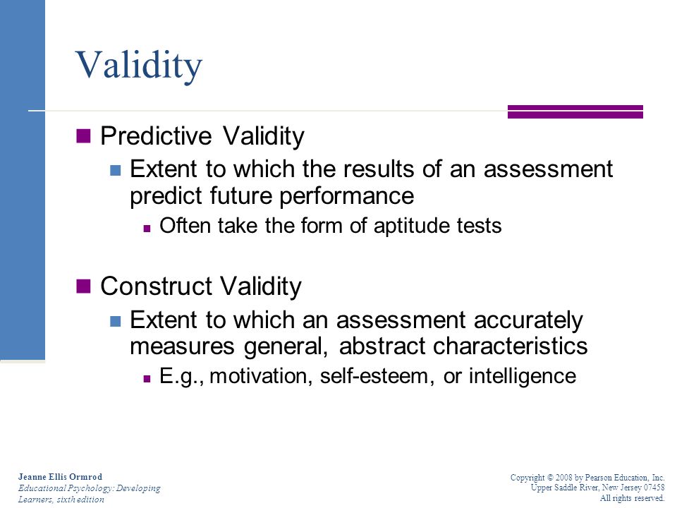 Validity Predictive Validity Construct Validity.
