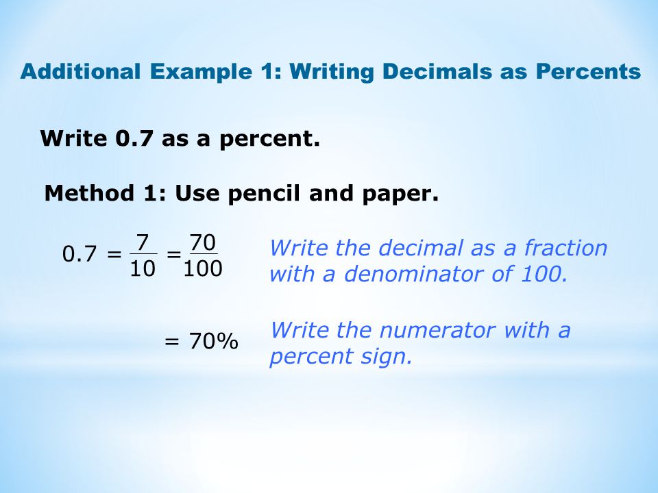 Additional Example 1: Writing Decimals as Percents