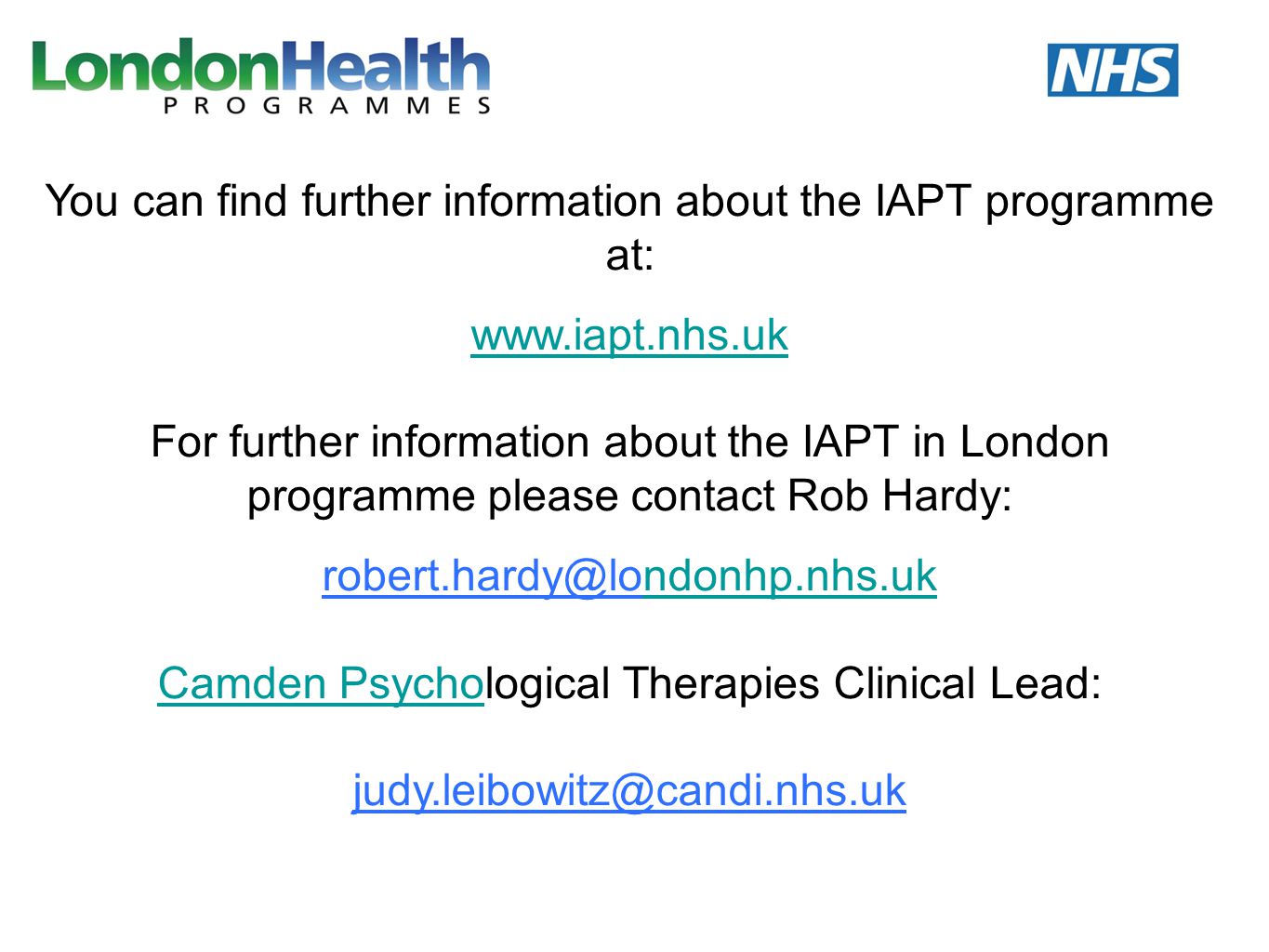 You can find further information about the IAPT programme at: