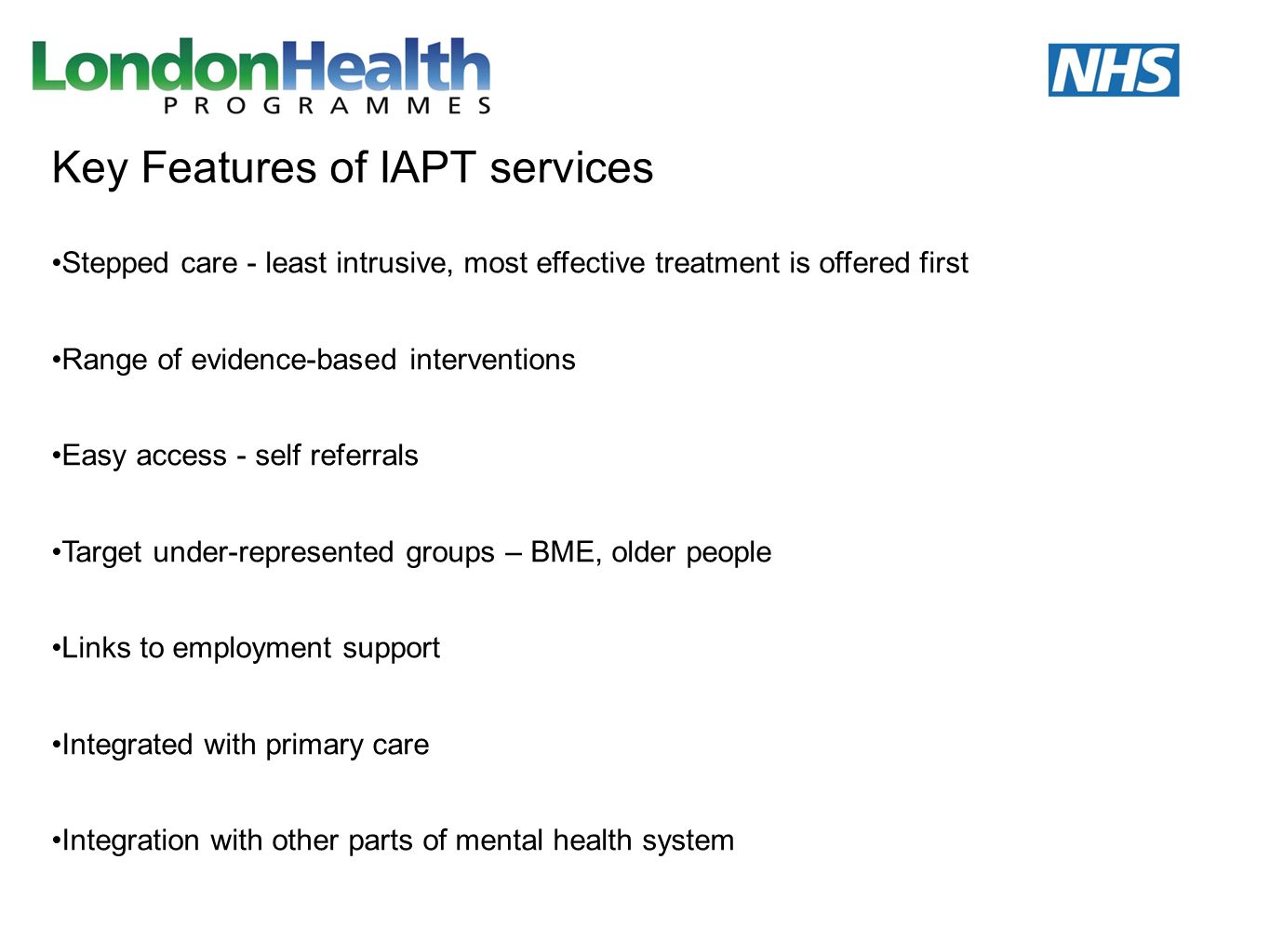 Key Features of IAPT services
