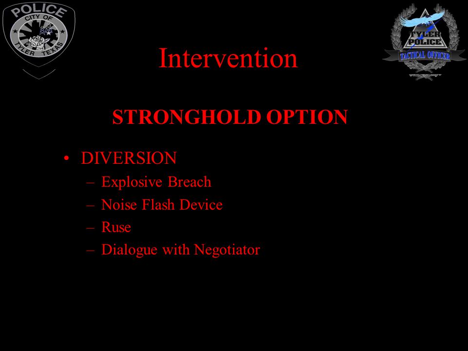 Intervention STRONGHOLD OPTION DIVERSION Explosive Breach