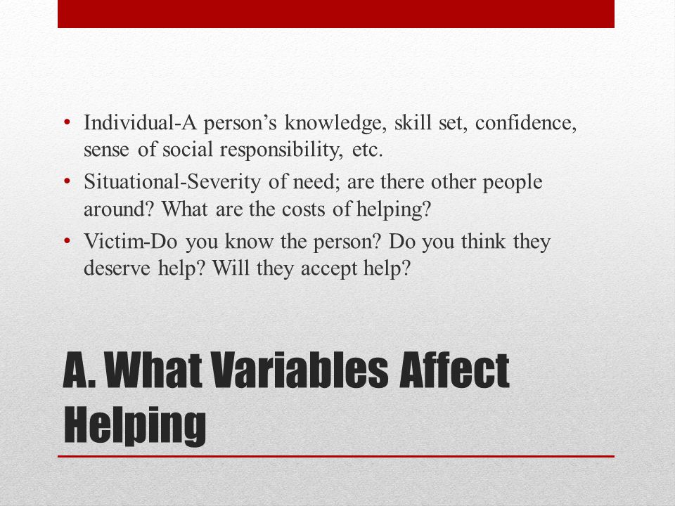 A. What Variables Affect Helping