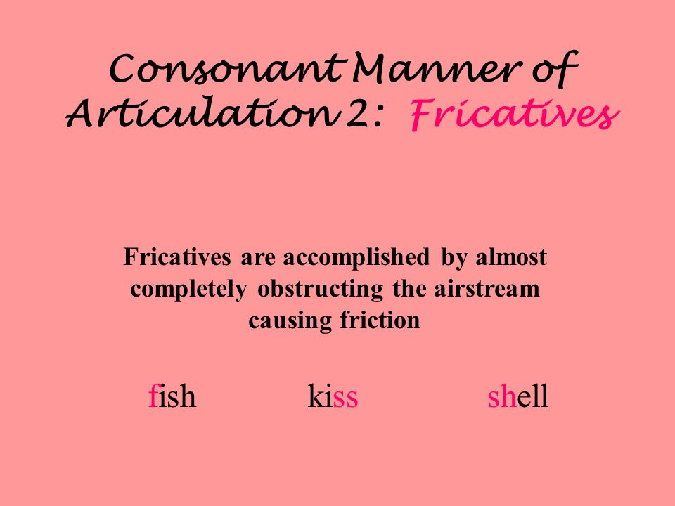 Consonant Manner of Articulation 2: Fricatives