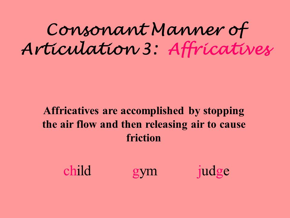 Consonant Manner of Articulation 3: Affricatives