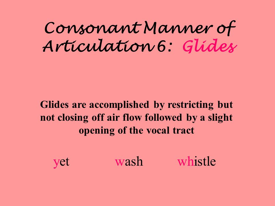 Consonant Manner of Articulation 6: Glides