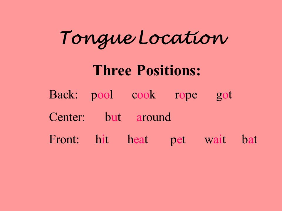 Tongue Location Three Positions: Back: pool cook rope got