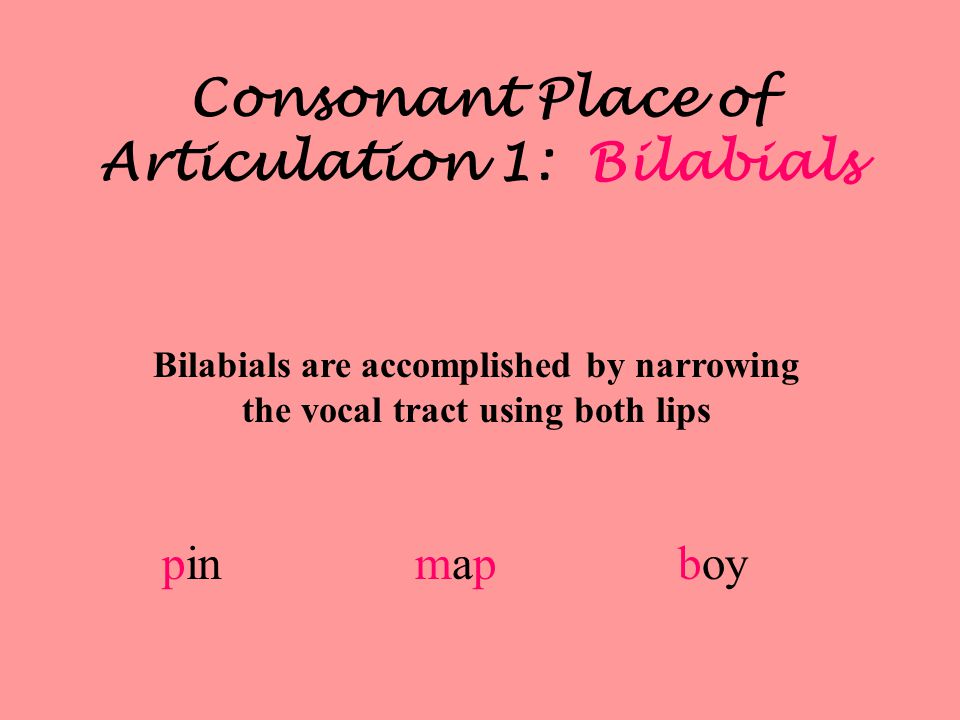 Consonant Place of Articulation 1: Bilabials