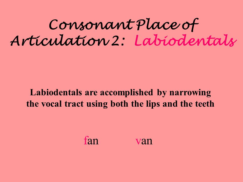 Consonant Place of Articulation 2: Labiodentals