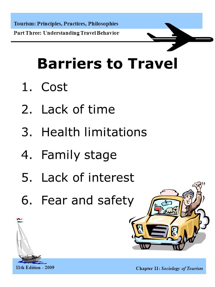 Barriers to Travel 1. Cost 2. Lack of time 3. Health limitations