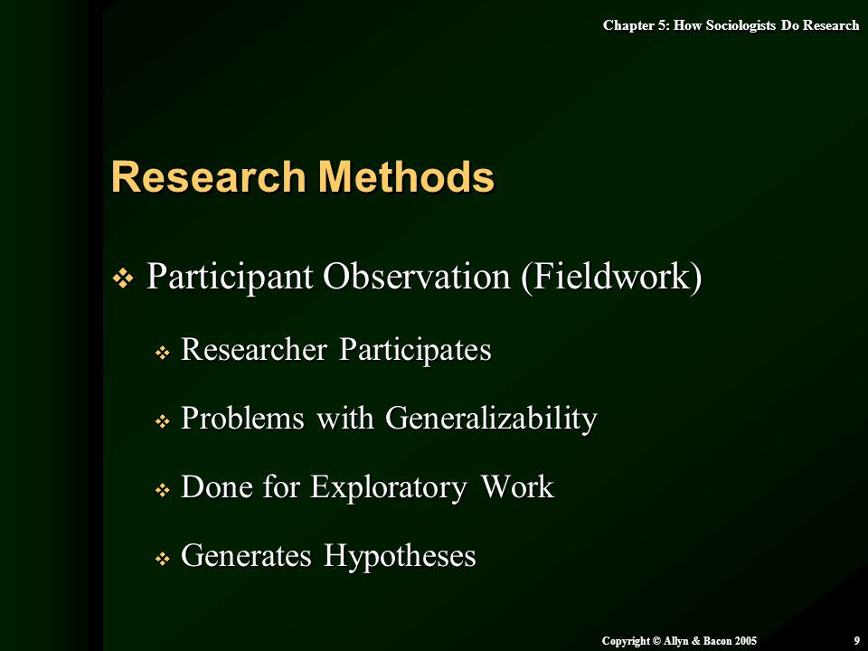 Research Methods Participant Observation (Fieldwork)