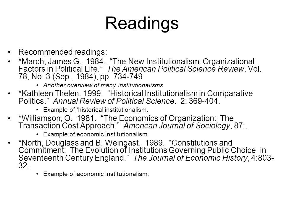 Readings Recommended readings: