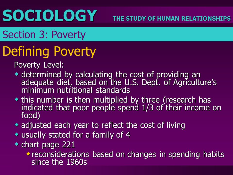 Defining Poverty Section 3: Poverty Poverty Level: