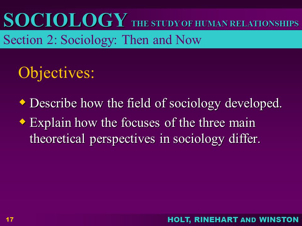Objectives: Section 2: Sociology: Then and Now