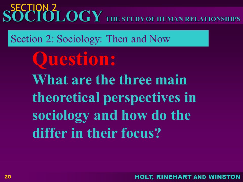 SECTION 2 Section 2: Sociology: Then and Now. Question: