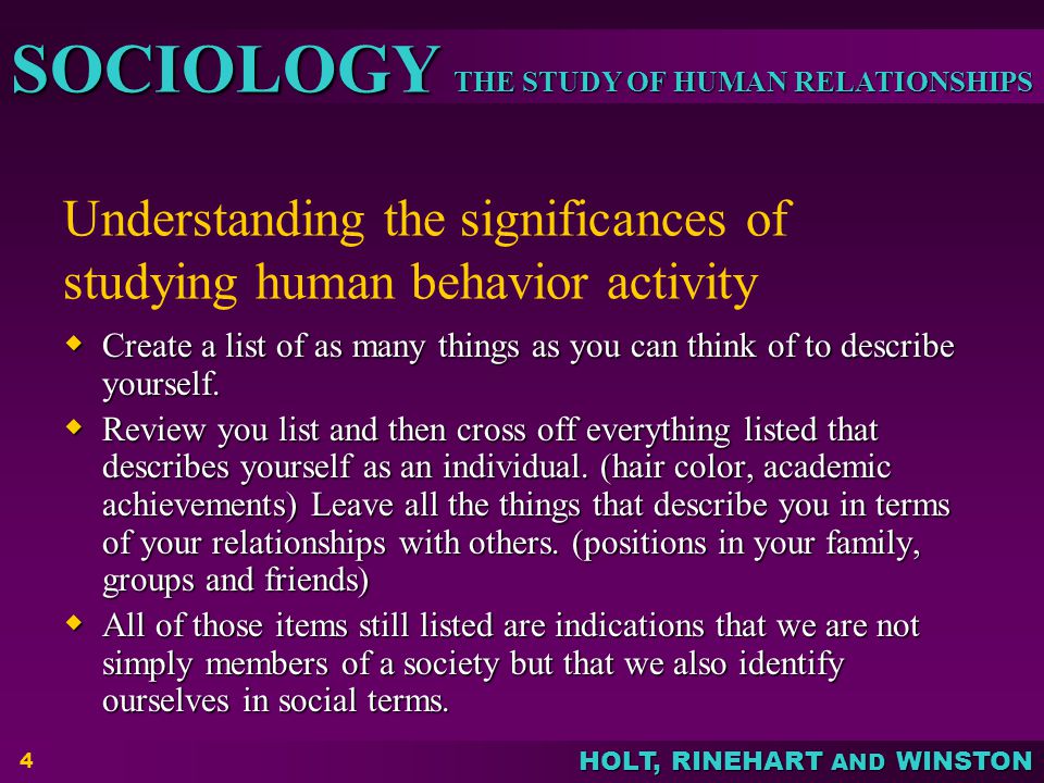 Understanding the significances of studying human behavior activity