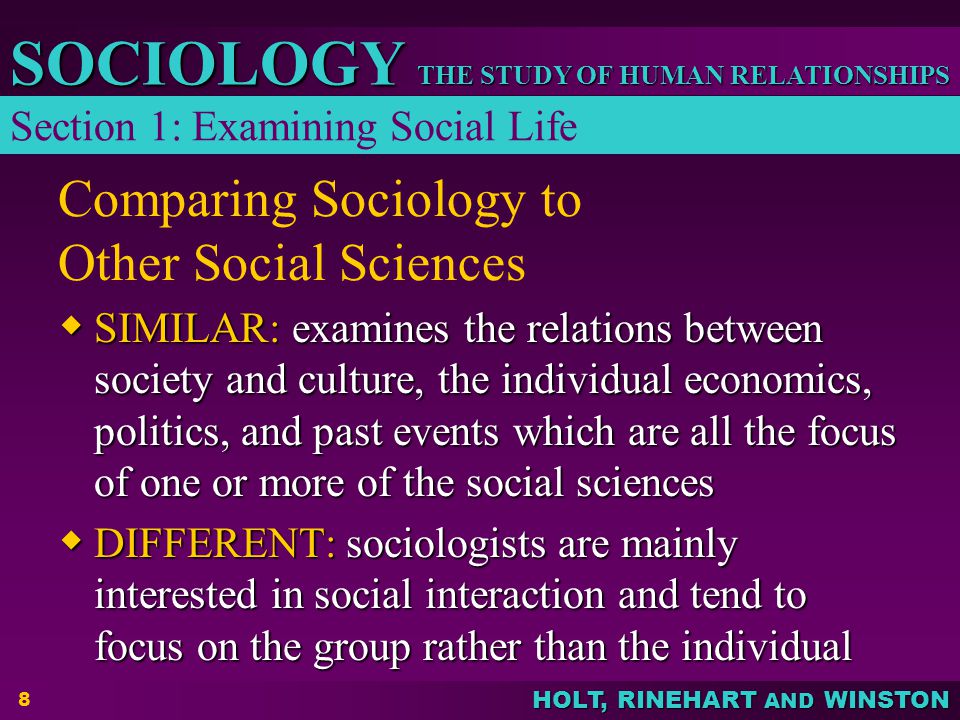 Comparing Sociology to Other Social Sciences