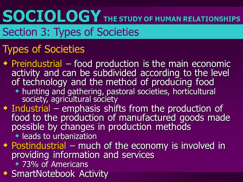 different types of society and their characteristics